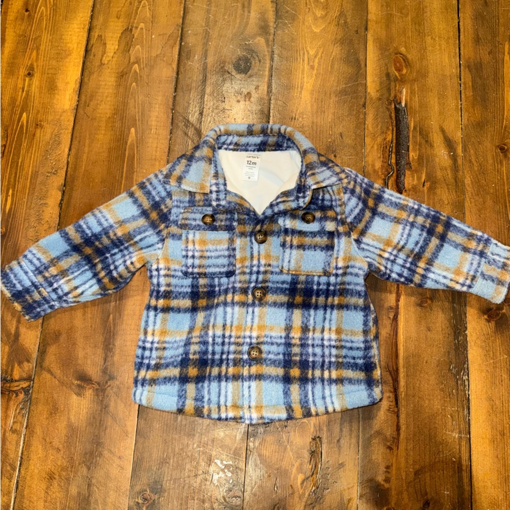 Blue and Tan Plaid Flannel/Fleece Jacket